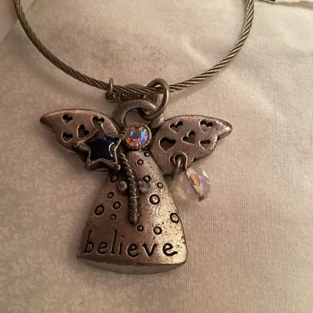 Chico’s Silvertone Believe Angel Wire Bracelet